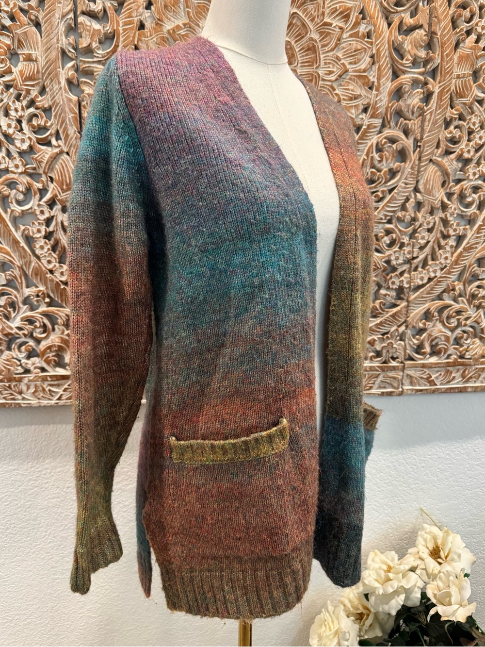Retrology Multicolor Open-Front Knit Cardigan- size M - Picture 4 of 13